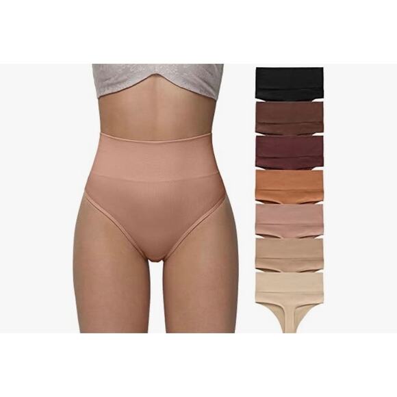 NWT Earthtone Colors, 7 Pair Seamless High Waist Thong Women Size M - Picture 1 of 3